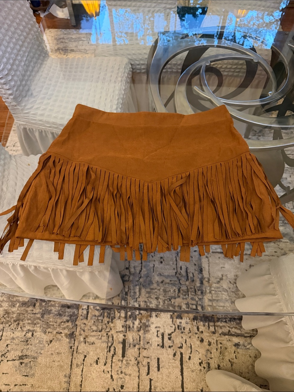 Rust Fringe Mini Skirt - Women's Casual Boho Style